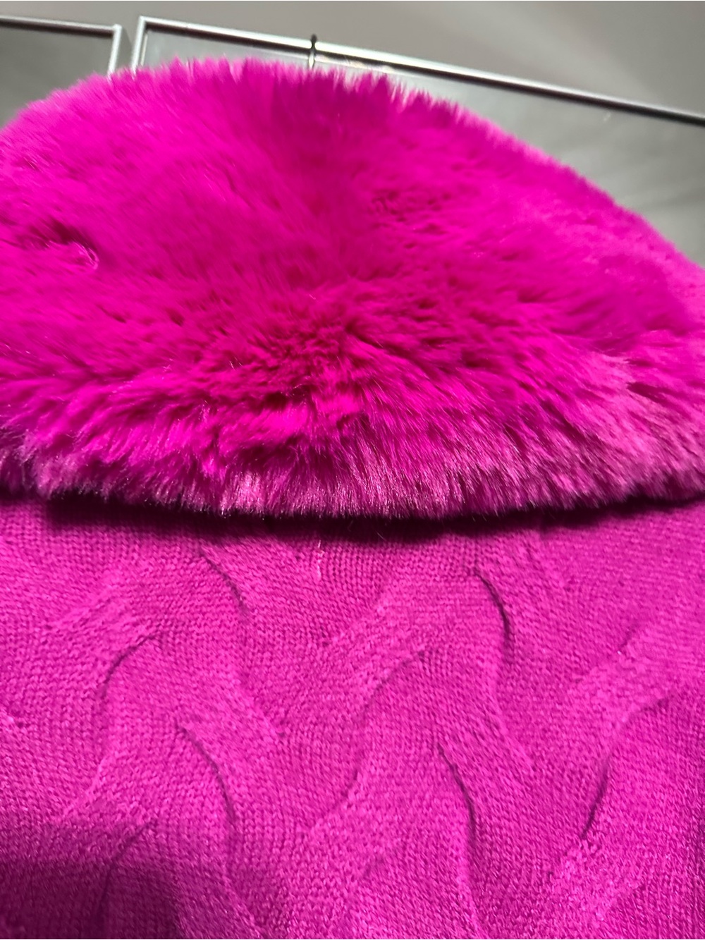 AKIRA Bold Fuchsia faux fur Knit Cardigan with Plush Trim - Picture 7 of 13